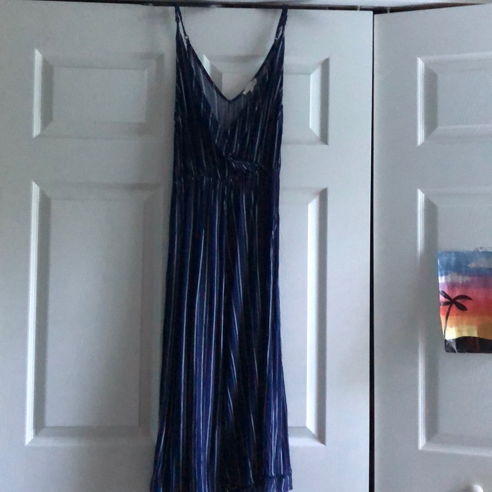 Blue and white striped jumpsuit